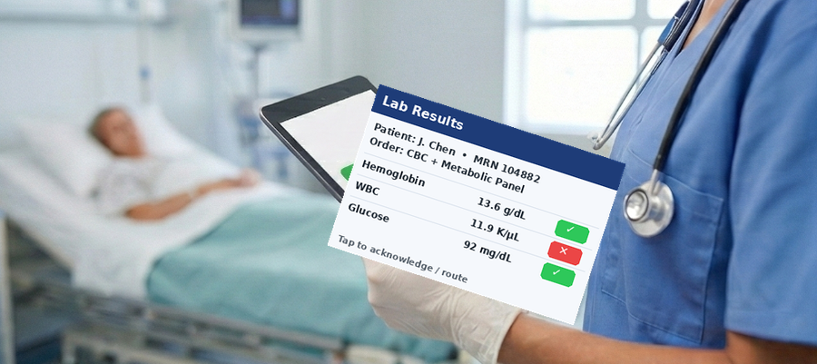 Healthcare staff using a tablet